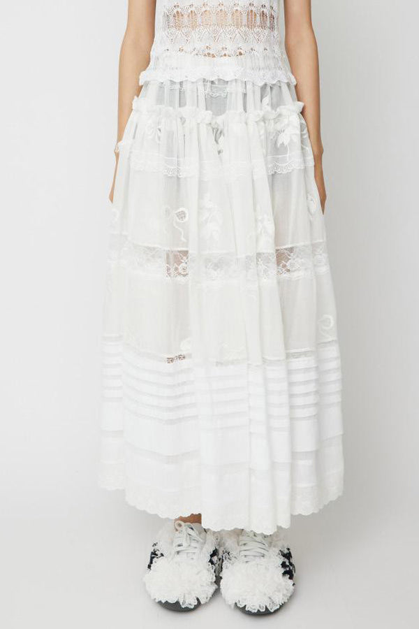 CAROLINE HU Bow Flower Embroidery Linen Lace Suit CH-CHSS24SK09-BAI Skirt CHSS24SK09